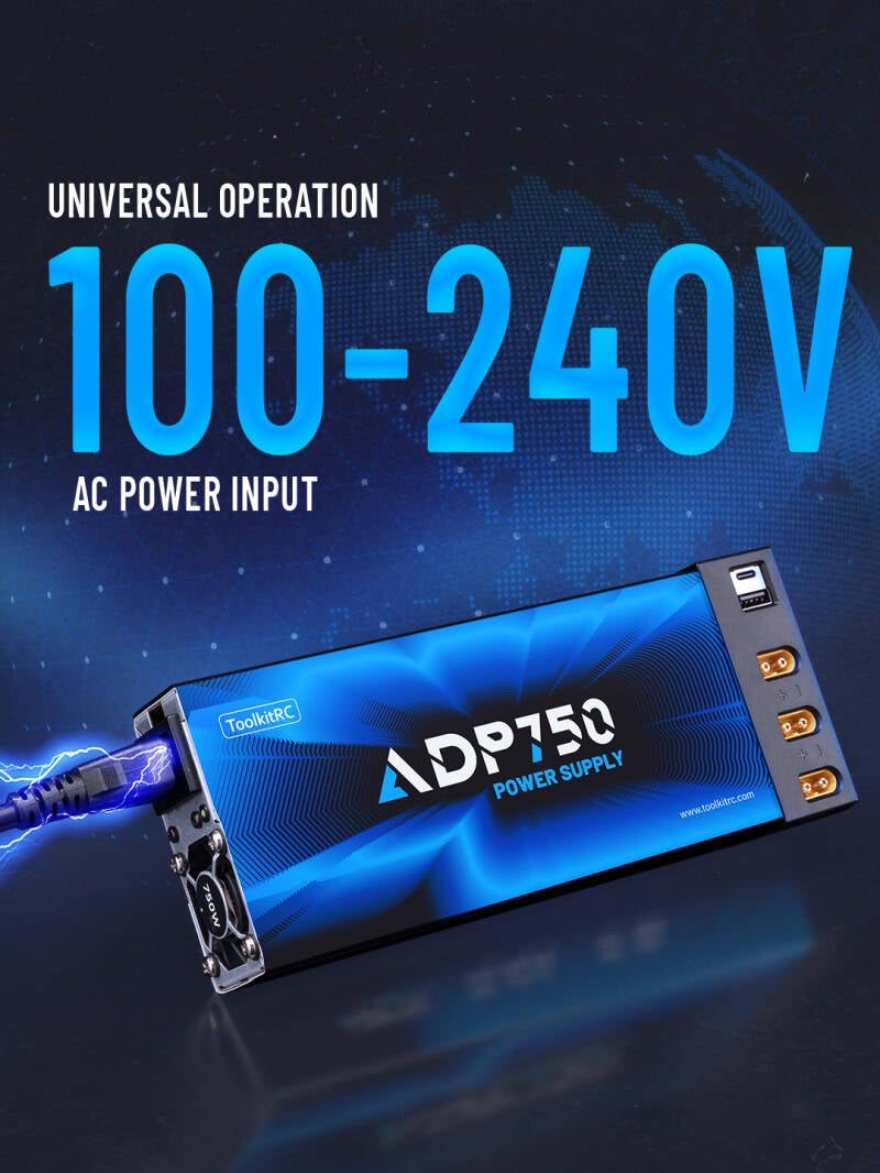 ToolkitRC ADP750 – 12 V/62 A (750 W) High-Power Supply for RC Charging Stations