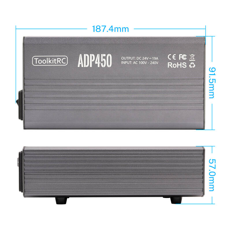 ToolkitRC ADP450 – 24 V / 19 A (450 W) High-Efficiency Smart Power Supply
