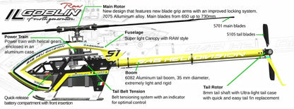 SAB ilGoblin RAW 700 Class Helicopter kit #SG763 with main and tail blades
