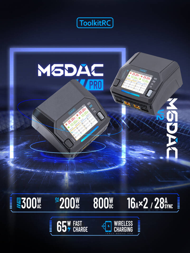 ToolkitRC M6DAC Pro AC 300W | DC 800W | 16A×2/25A SYNC | 65W Fast charge | Wireless Charge AC/DC