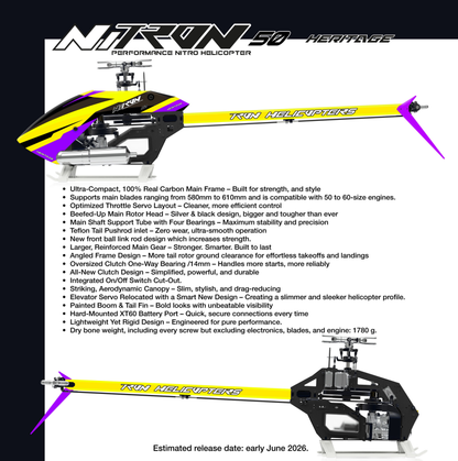 Tron Nitron 50 Heritage Helicopter Kit (w/o Blades) PRE-ORDER (DELIVERY JULY)