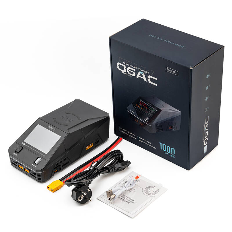 ToolkitRC Q6AC Quad Charger. Compatible XT60 and XT30 Max.1000W Smart Charger AC/DC